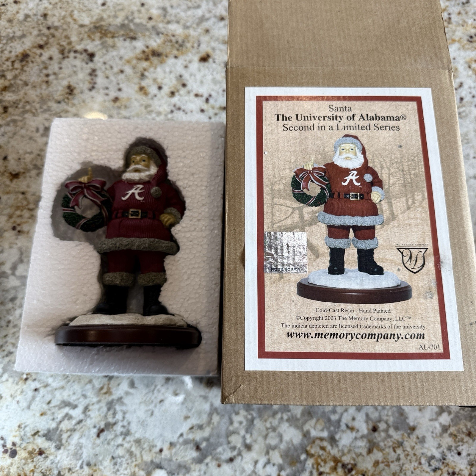 University of Alabama Santa Figurine Memory Co 2003 AL-701 Boxed