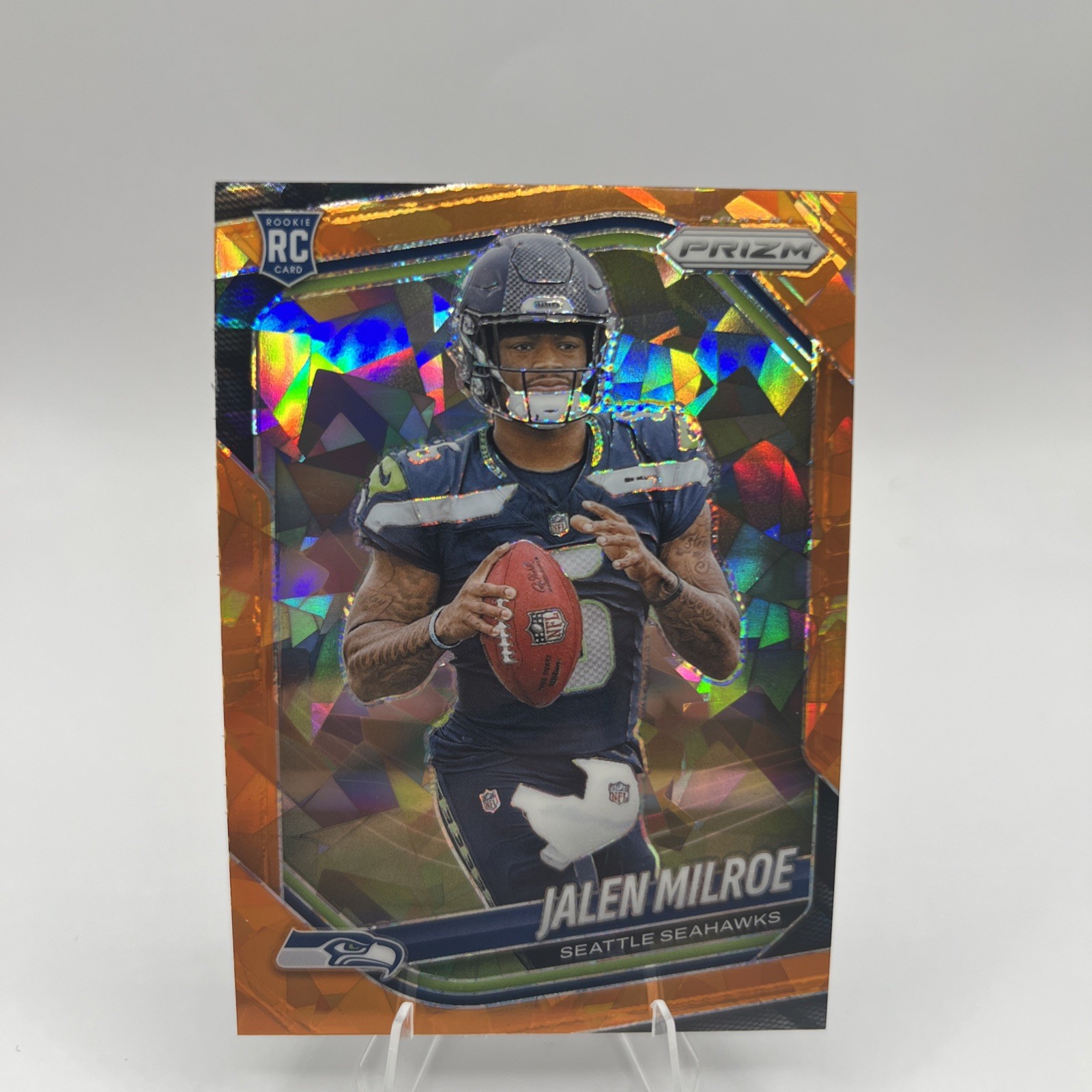 2025 Panini Prizm Jalen Milroe Orange Cracked Ice (RC) Seahawks Rookie QB