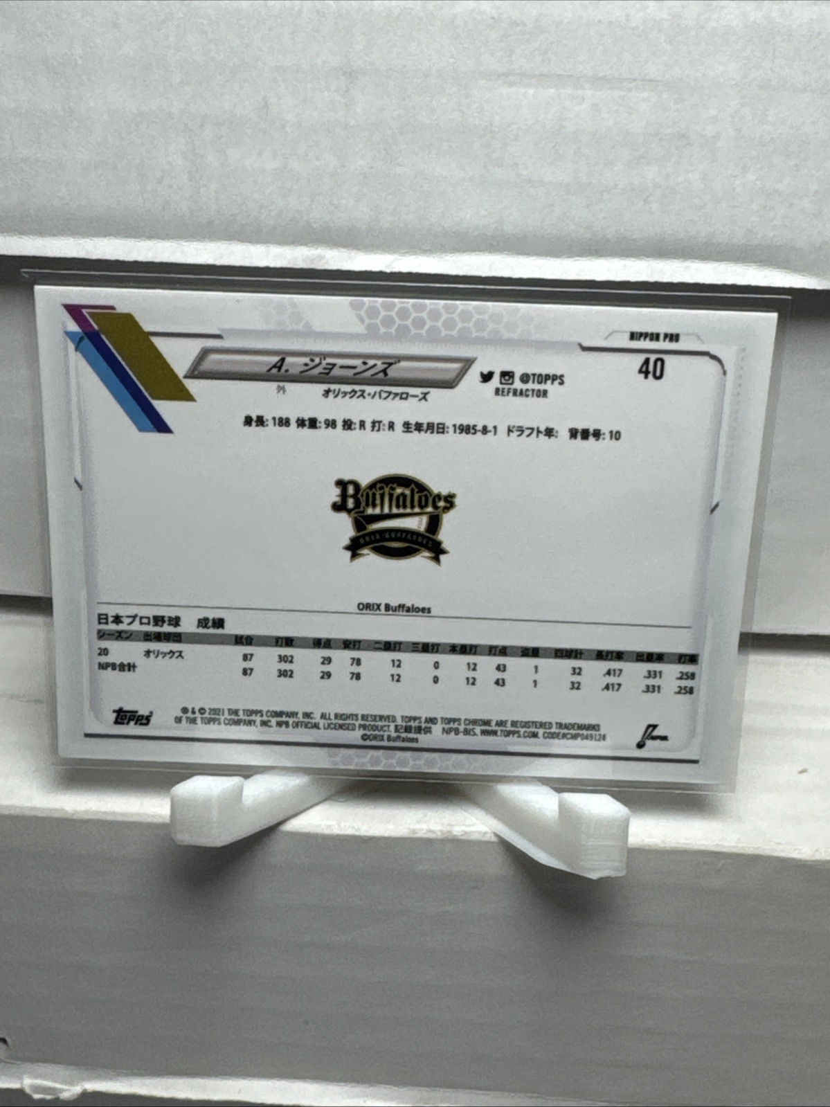 2021 Topps Chrome NPB Nippon Professional Baseball – Adam Jones #40 Refractor