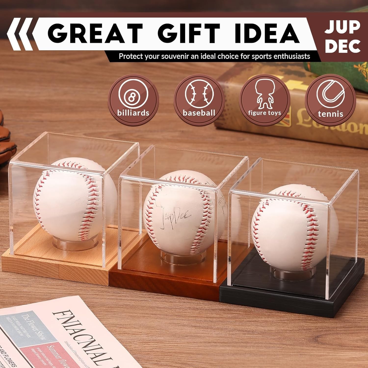 Clear Acrylic Baseball Holder with Wooden Base for Signed Balls – 1 Pack