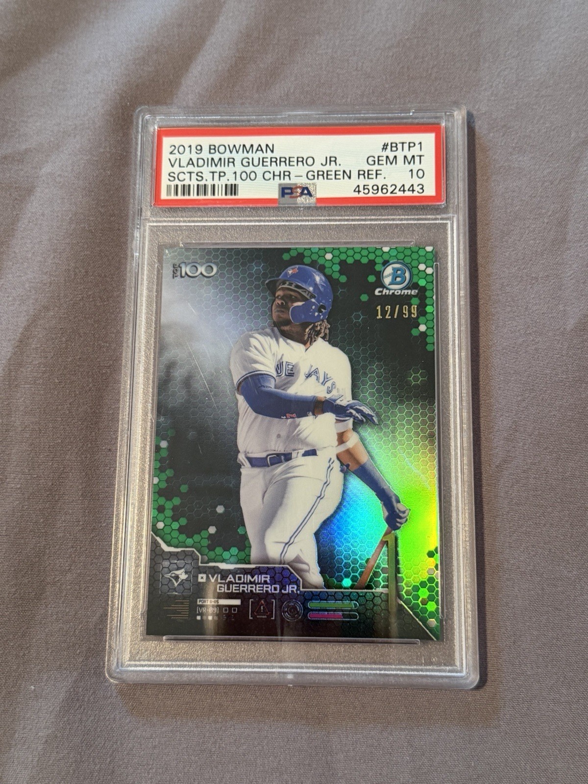 Bowman 2019 Scouts’ Top 100 Vladimir Guerrero Jr. #BTP-1 Green /99 PSA 10