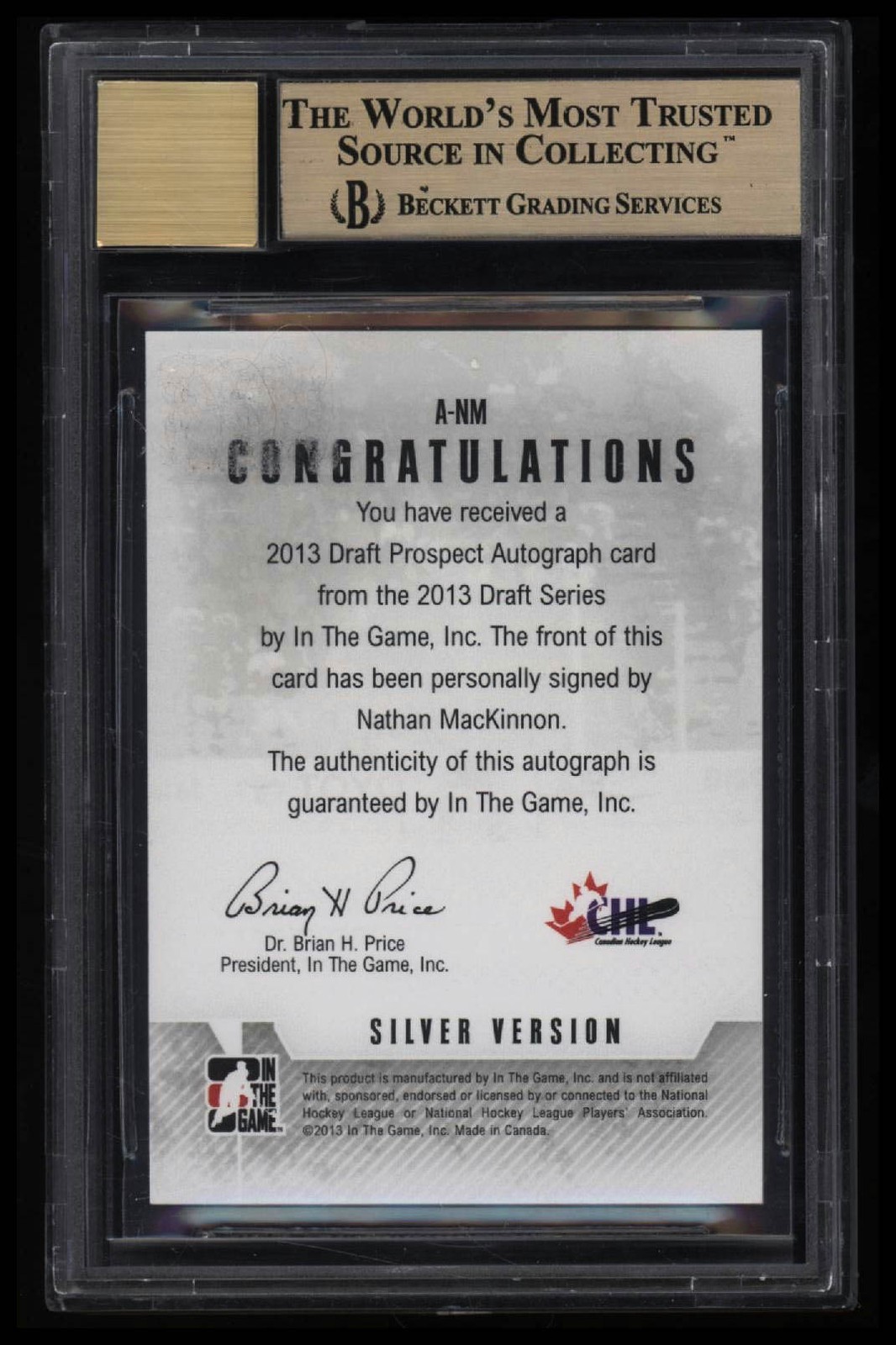 2012-13 ITG Draft Prospects Nathan MacKinnon Auto RC BGS 9.5 Gem Hockey Rookie