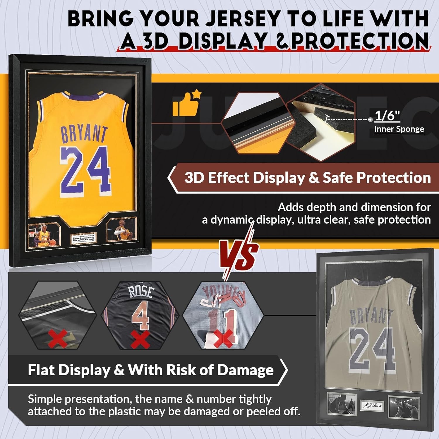 Large Sports Jersey Display Case: UV Protected Frame for Baseball & More