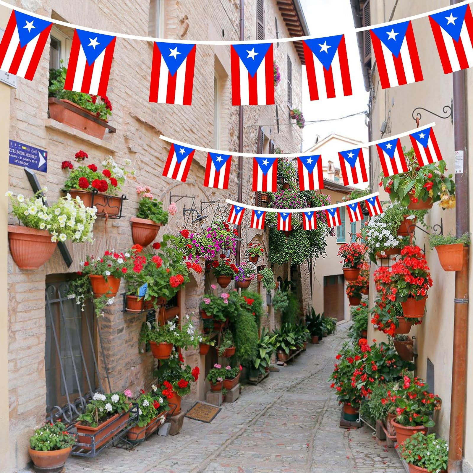 AhfuLife 30 Pcs Puerto Rico String Flags for 5.51×8.26 in-30 Pcs,