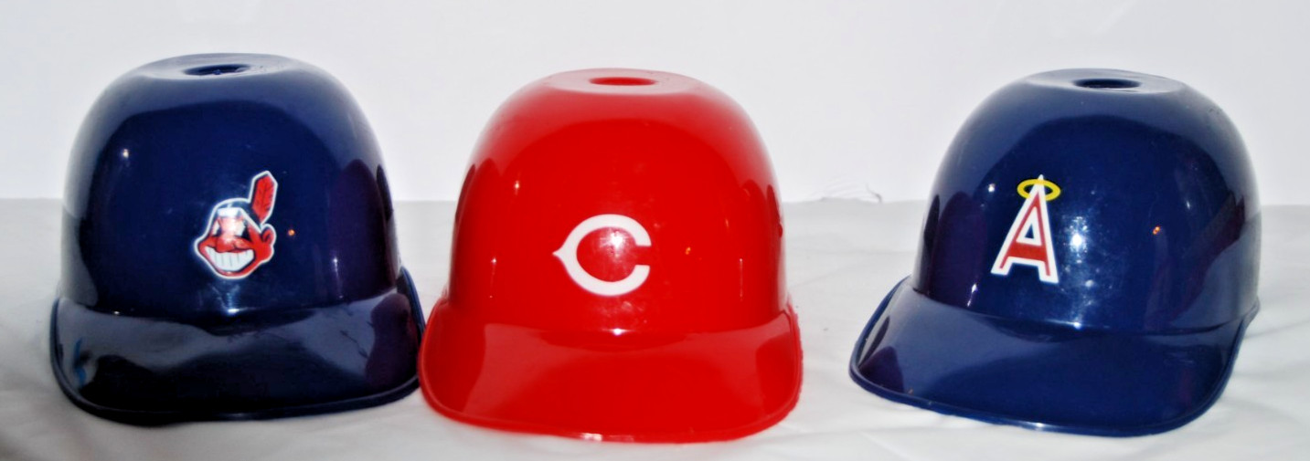 Vtg MLB Mini Baseball Helmet Ice Cream Snack Bowls Lot of 3 Reds Angels Indians