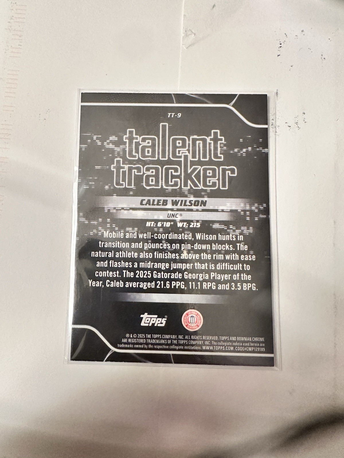 CALEB WILSON 2025-26 Bowman Chrome Talent Tracker /199