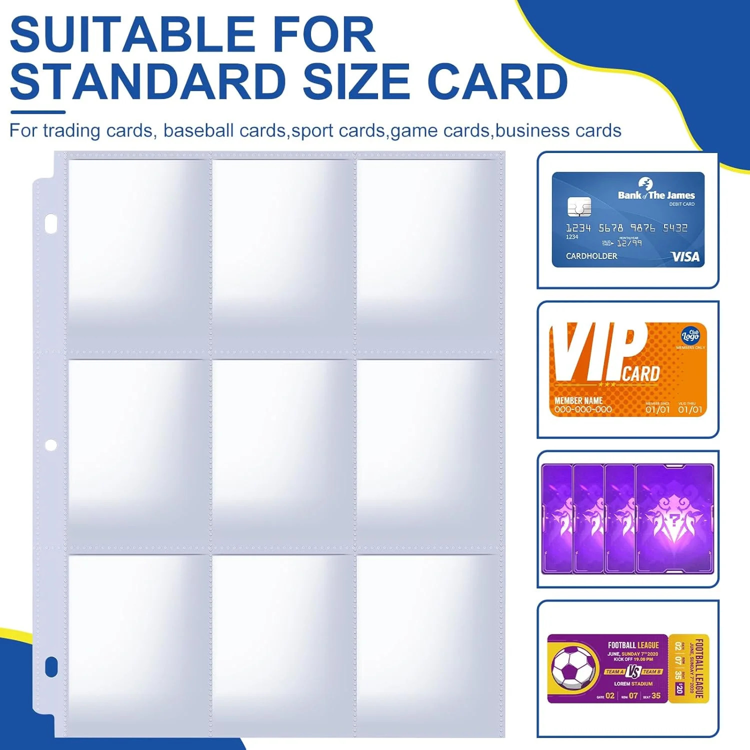 1080 Pockets Card Sleeves Binder Sheets, 9 Pocket 60 Pack, Clear