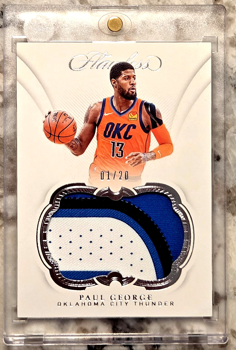 PAUL GEORGE 2018 Panini Flawless Patches {GAME WORN – BOOKEND 1/20}; sent in mag
