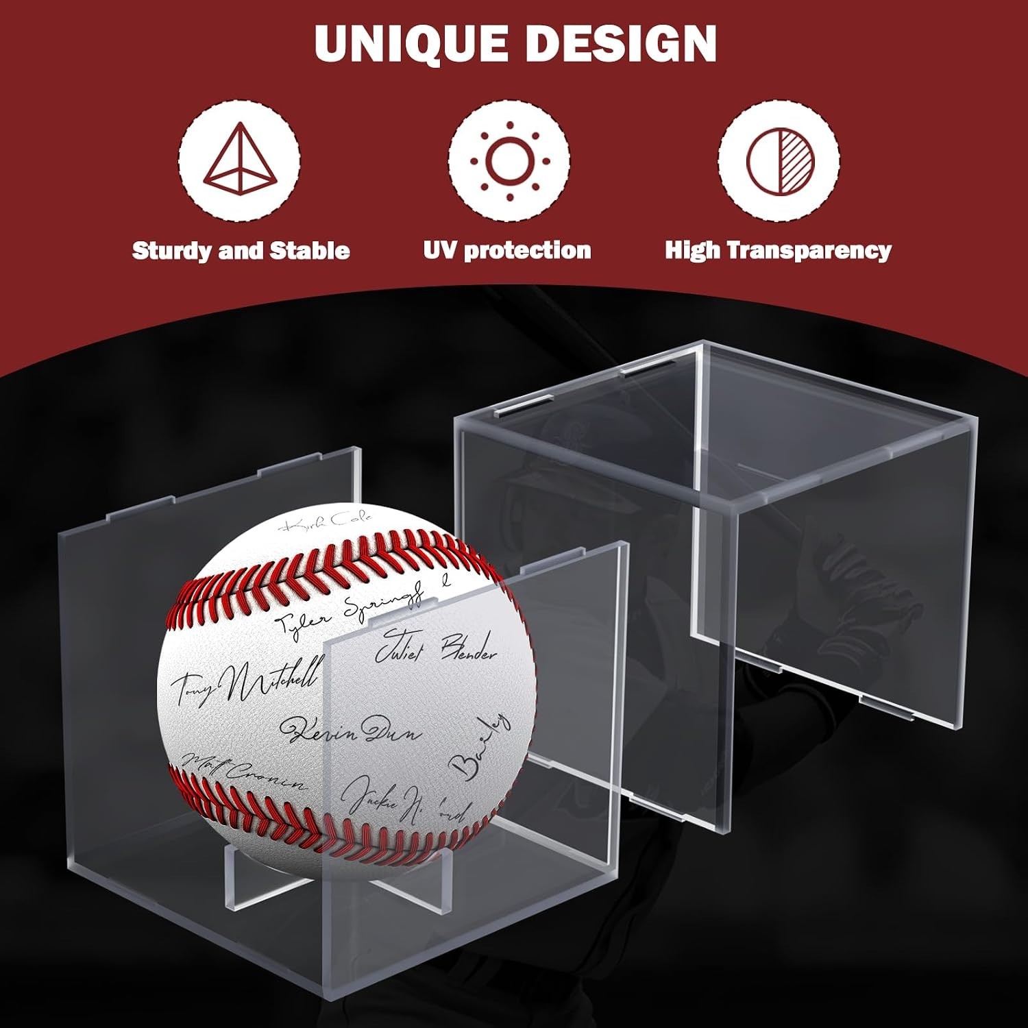 baseball display case, baseball holder display case, acrylic uv protected case