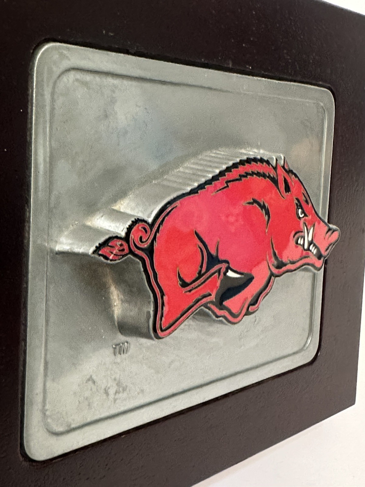 VTG Razorbacks Football Wood Jewelry Trinket Crome Dresser Velvet Box 3D sports
