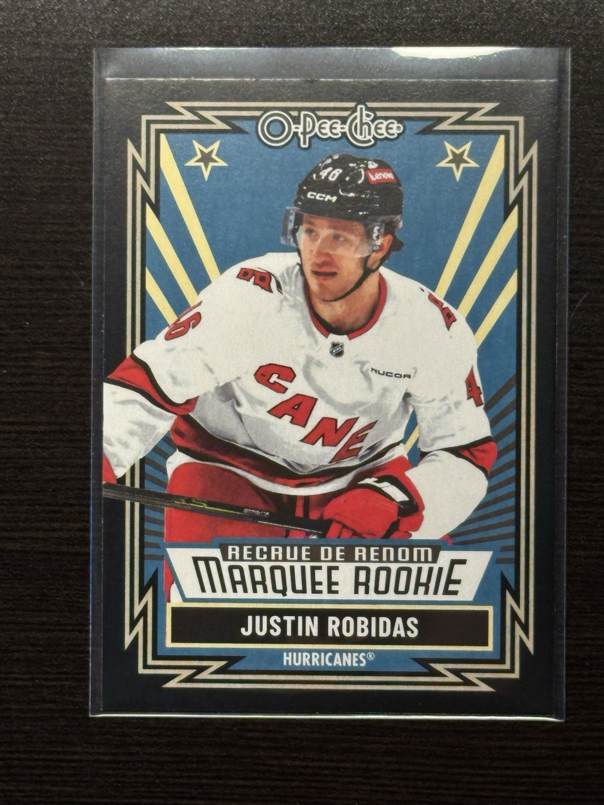 2025-26 O Pee Chee – Justin Robidas #547 MARQUEE ROOKIE RETRO BLACK /100