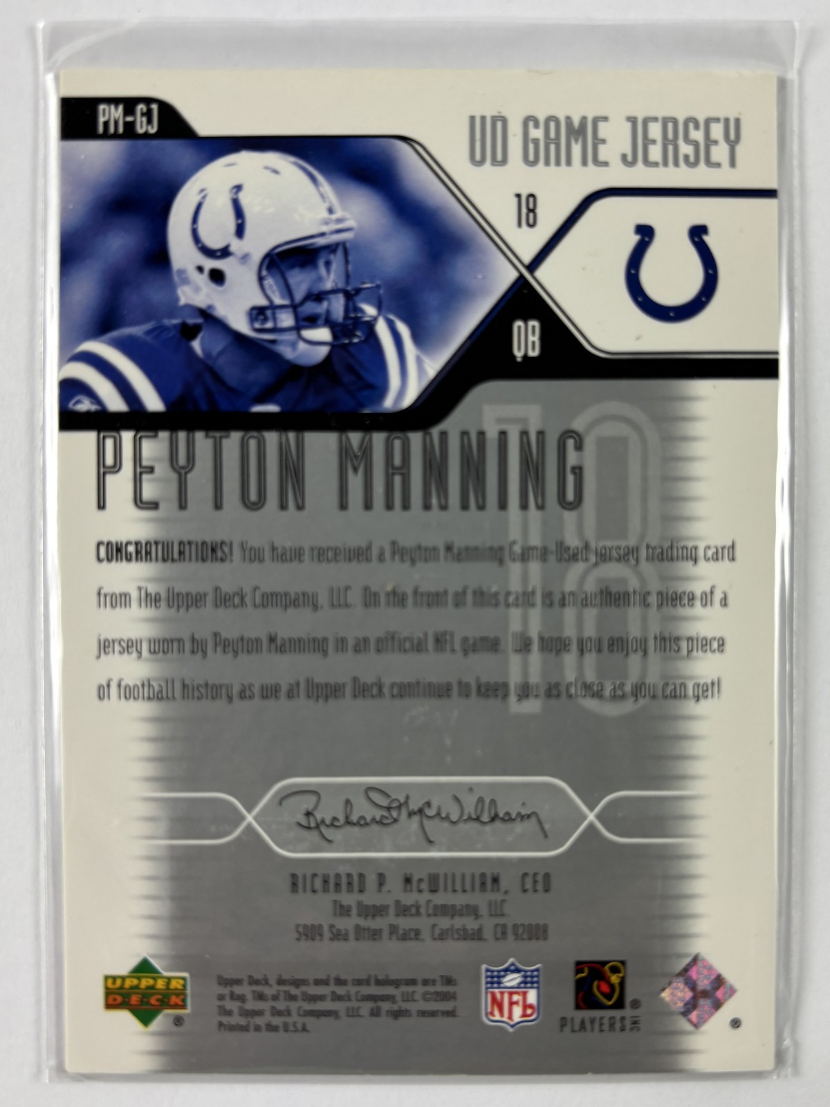Peyton Manning 2004 Upper Deck UD Game Jersey #PM-GJ