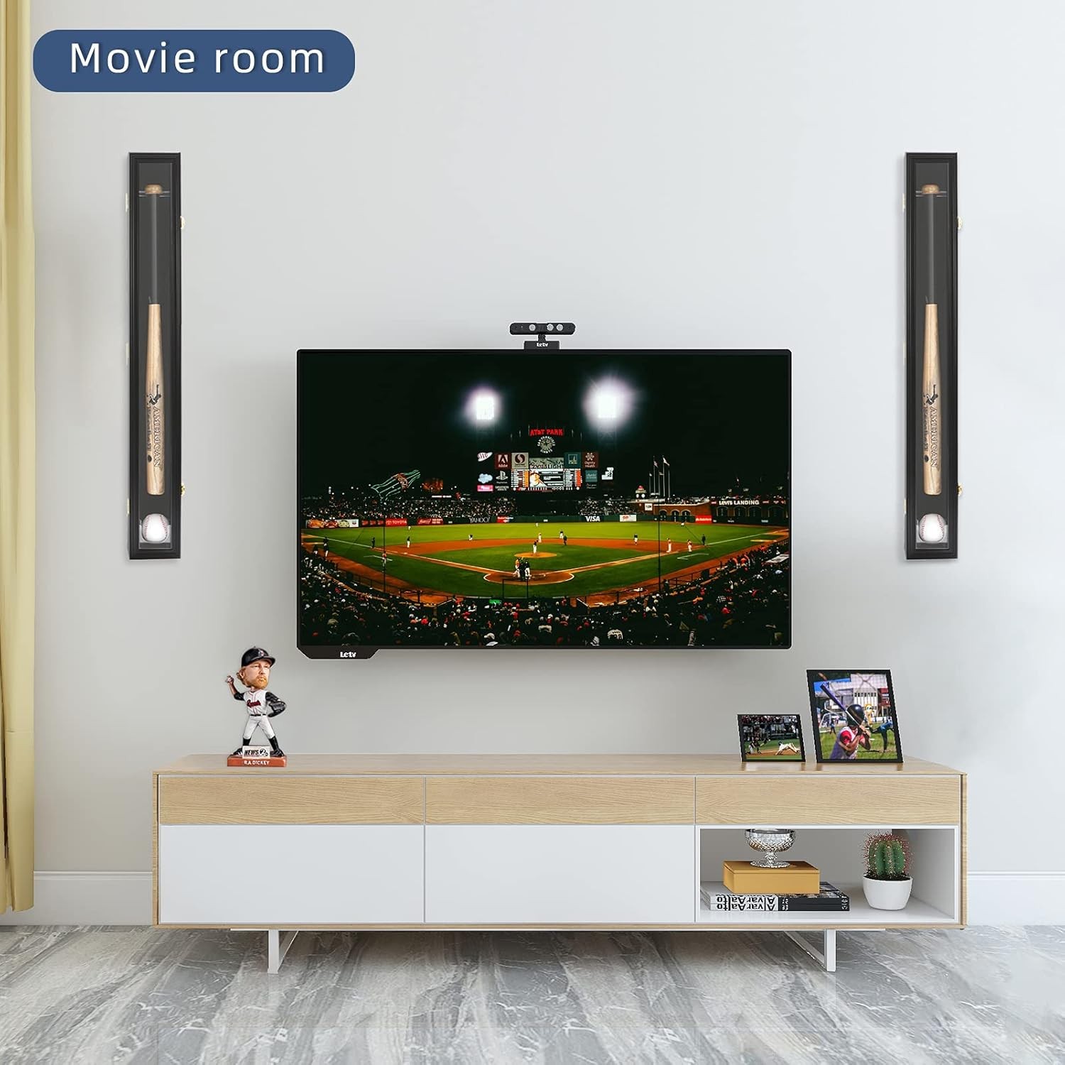 Baseball Bat Display Case – Baseball Bat Wall Mount Wooden Frame with Acrylic Tr
