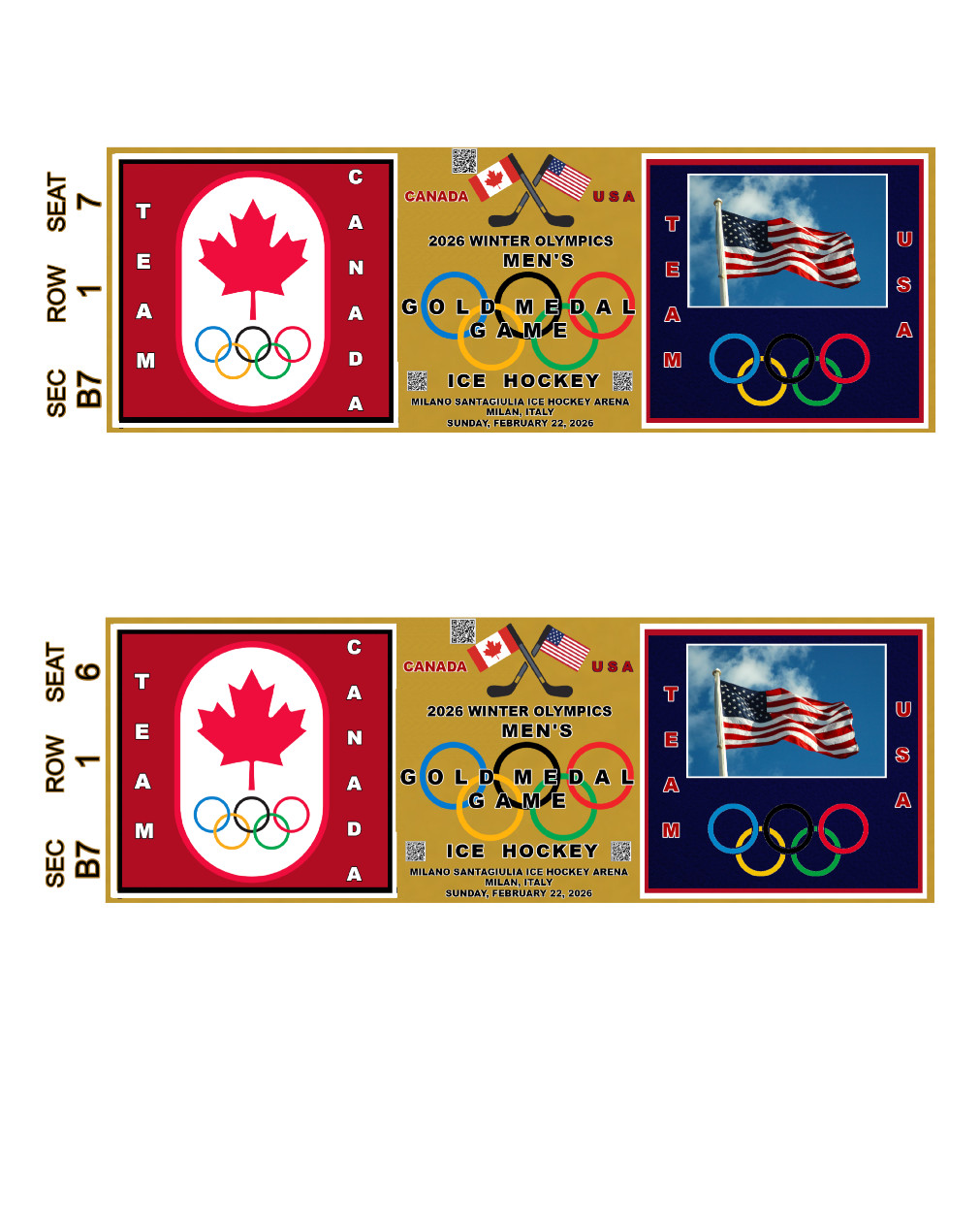 USA VS CANADA 2026 OLYMPICS MENS HOCKEY GOLD MEDAL GAME COMMEMORATIV (2) TIX