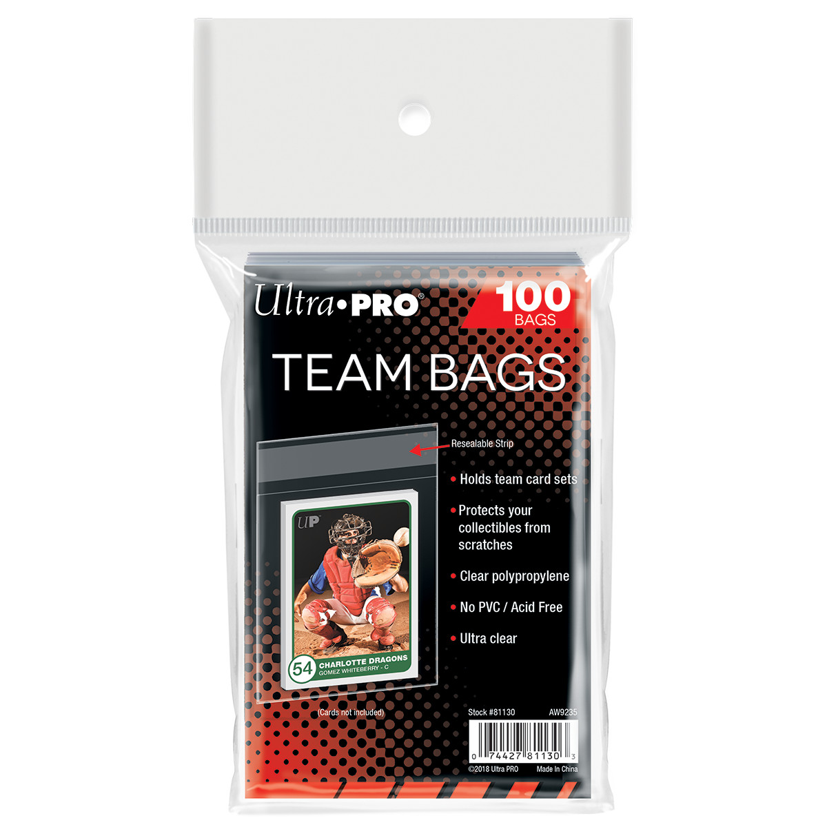 Ultra PRO Premium 3-3/8in x 3-7/8in Team Bags Resealable Sleeves (100ct)
