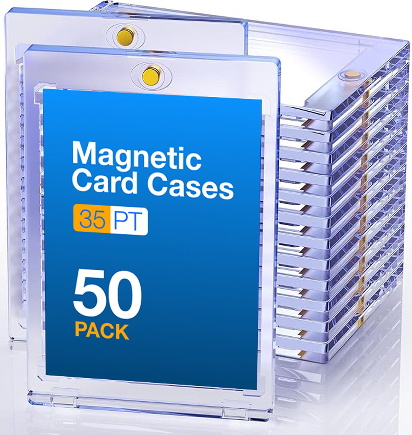 50 Pack Magnetic Trading Holders Sports Card 35pt One-Touch Hard UV Protection