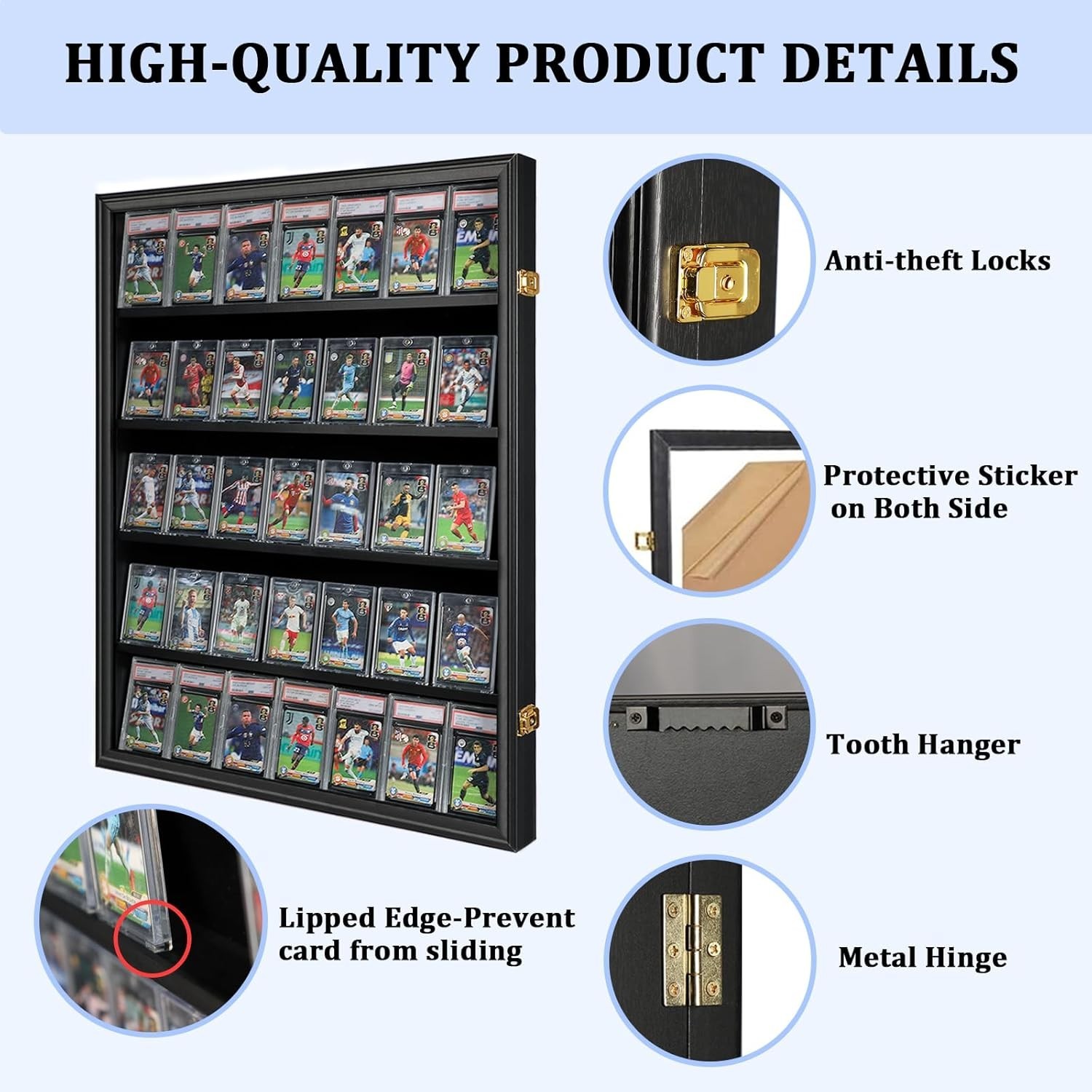 Elegant Black 35-Card Display Case with UV Protection for Your Collectibles