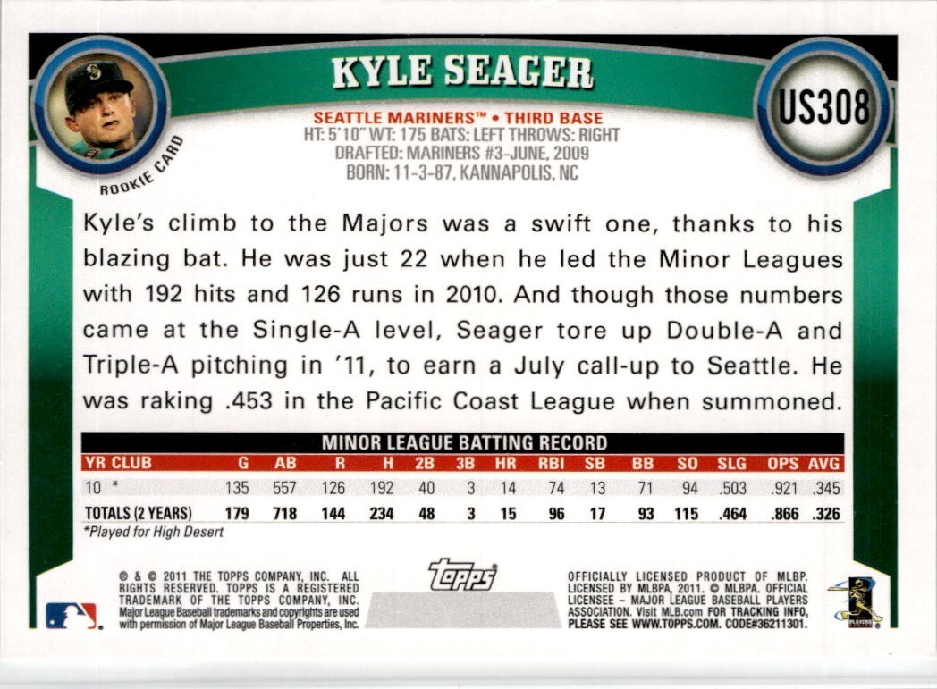 2011 Topps Update Series – Kyle Seager #US308 Rookie (RC)