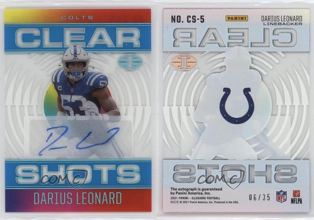 2021 Illusions Clear Shots Light Blue Signatures 6/35 Shaquille Leonard Auto a8a