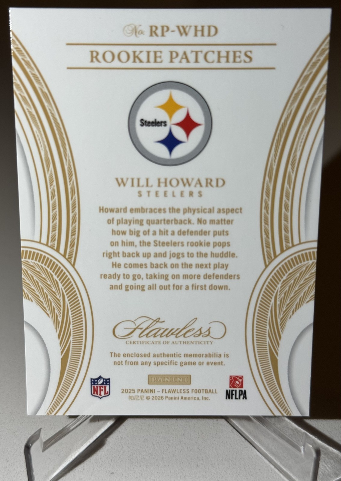 2025 Panini Flawless – Will Howard – Rookie Patches- Emerald- NFL Shield! – 1/5!