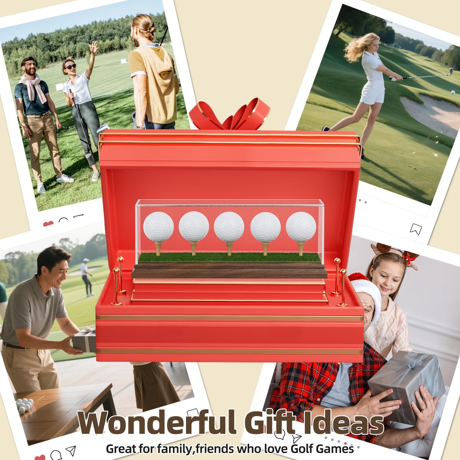 Acrylic 5 Golf Ball Display Case Walnut Wood Base UV Protection Stand Holder
