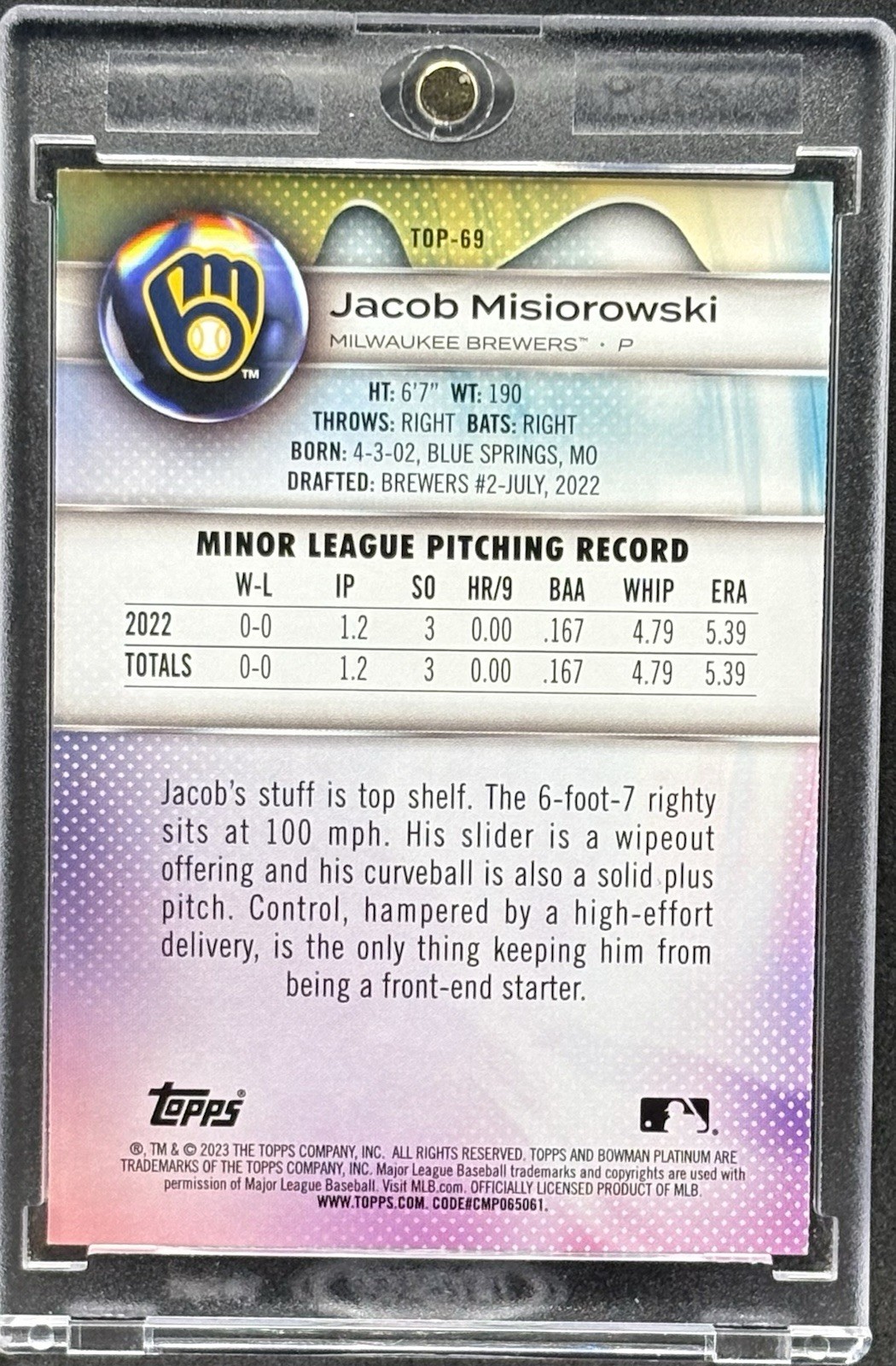 Jacob Misiorowski RARE ROOKIE FOIL REFRACTOR INVESTMENT CARD SSP BREWERS MINT