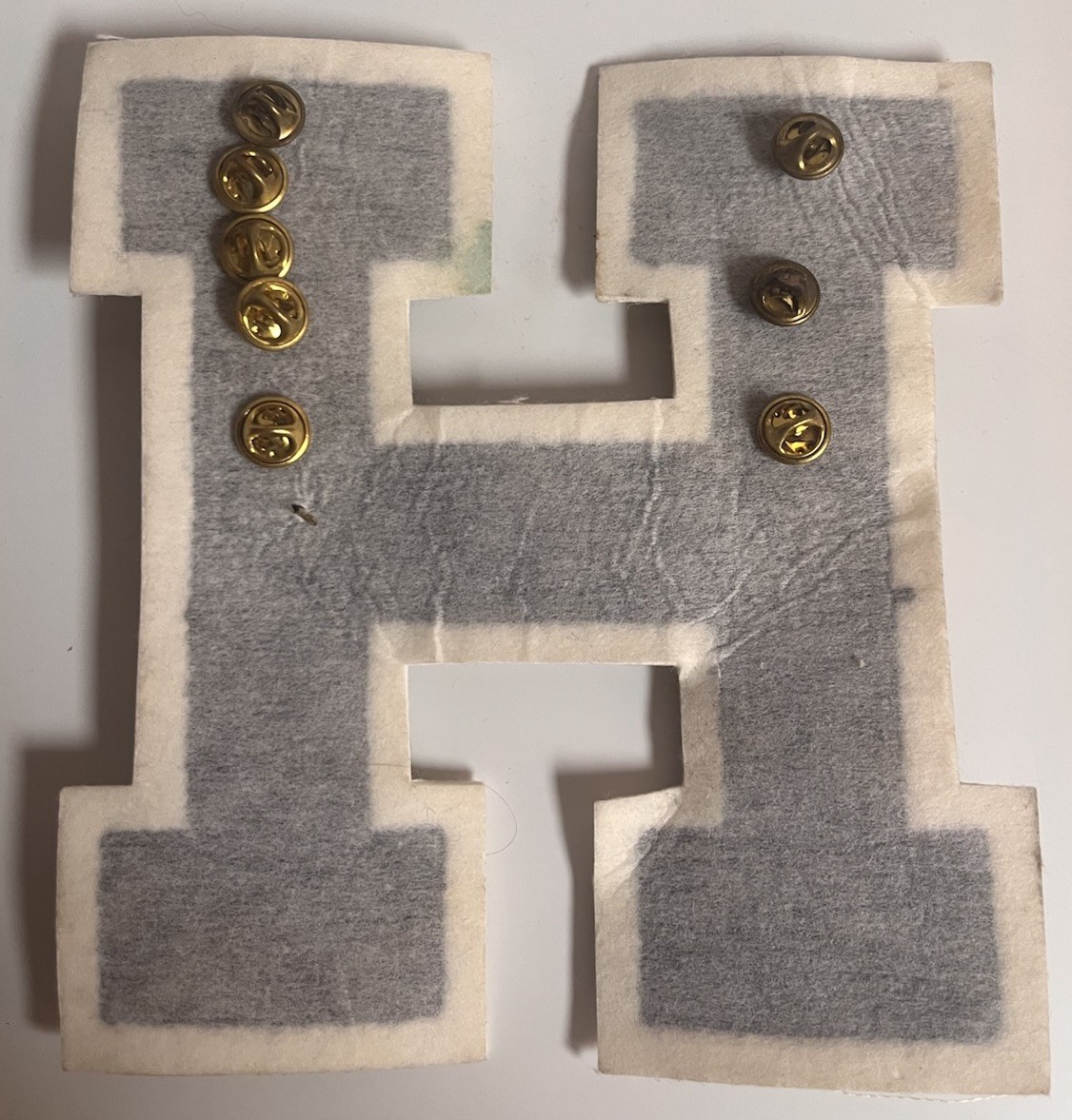 Varsity Letter H Patch With Soccer and Basketball Award Pins Blue with White