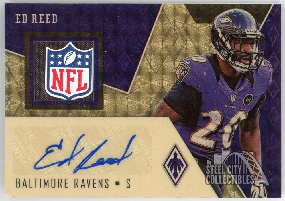 Ed Reed 2020 Panini Phoenix NFL Shield Logo Tag Patch Autograph Card #VA-ER 1/1