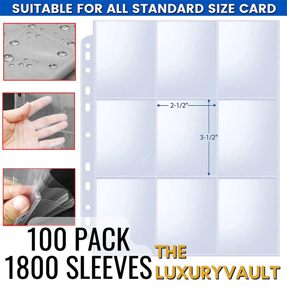 1800 Pocket Trading Card Album Binder Protector Page Sleeves 100 Sheets Baseball