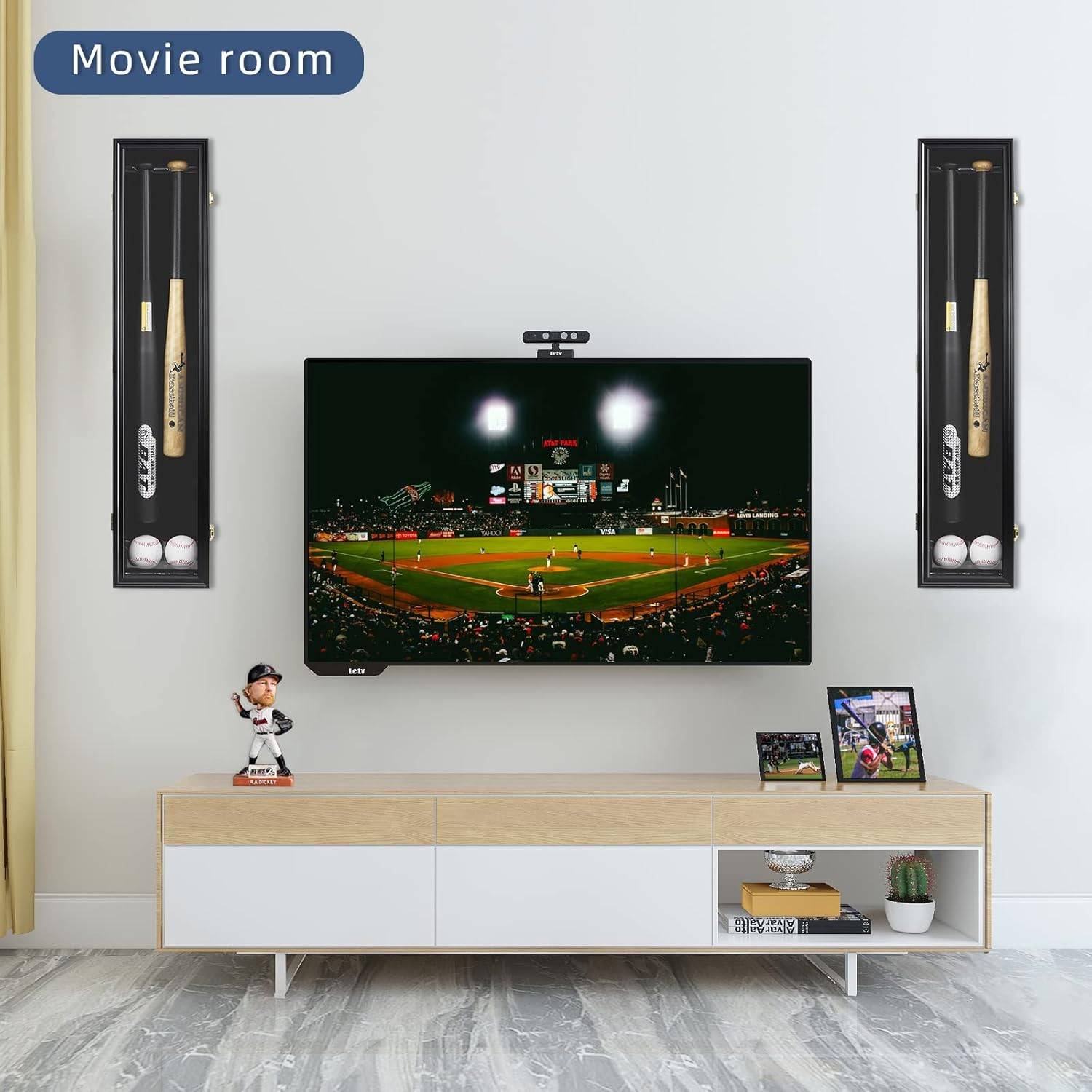 HOROW 2 Baseball Bat Display Case Wooden Frame with Acrylic Transparent Door