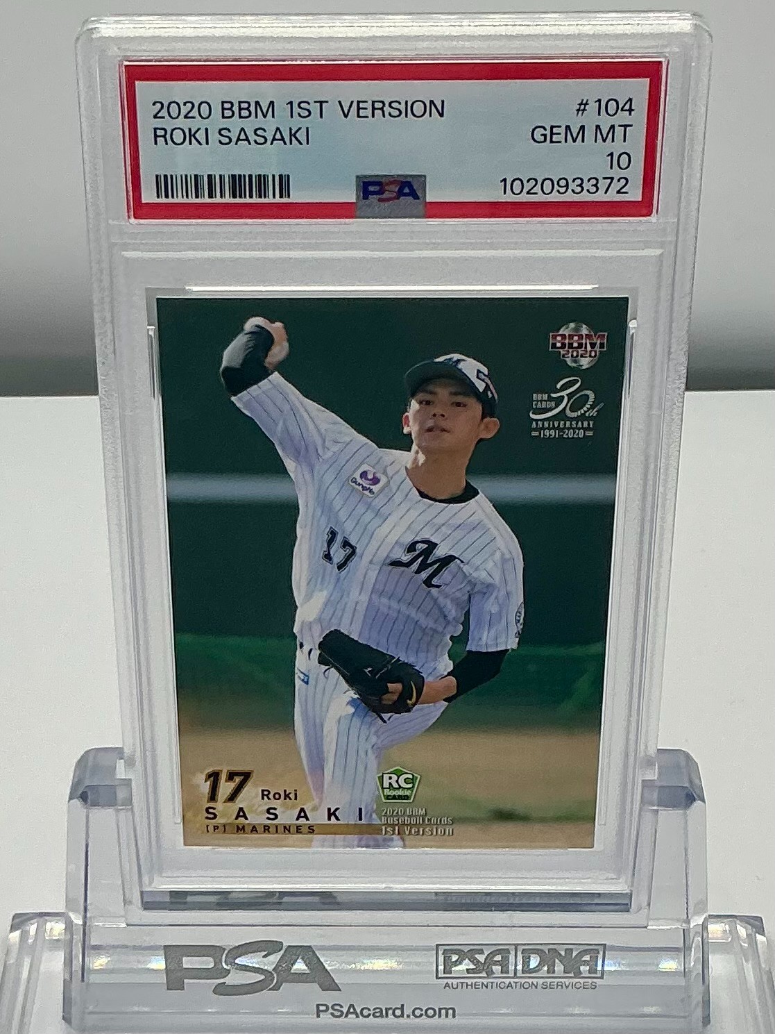 ROKI SASAKI 2020BBM 1ST VERSION #104 PSA10!GEMMINT!ROOKIE CARD!LOWPOP!