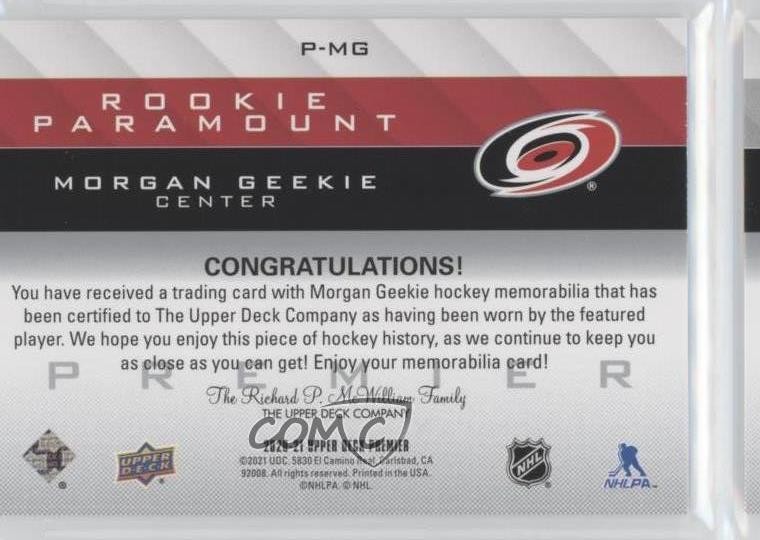 2020 Upper Deck Premier Rookie Paramount Jersey Relics Morgan Geekie #P-MG 14sr