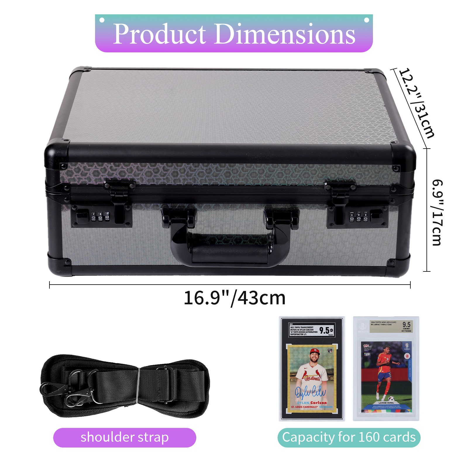 160 PSA Graded Card Storage Box Lockable 4-Slot Sports Card Case w/ Carry Strap