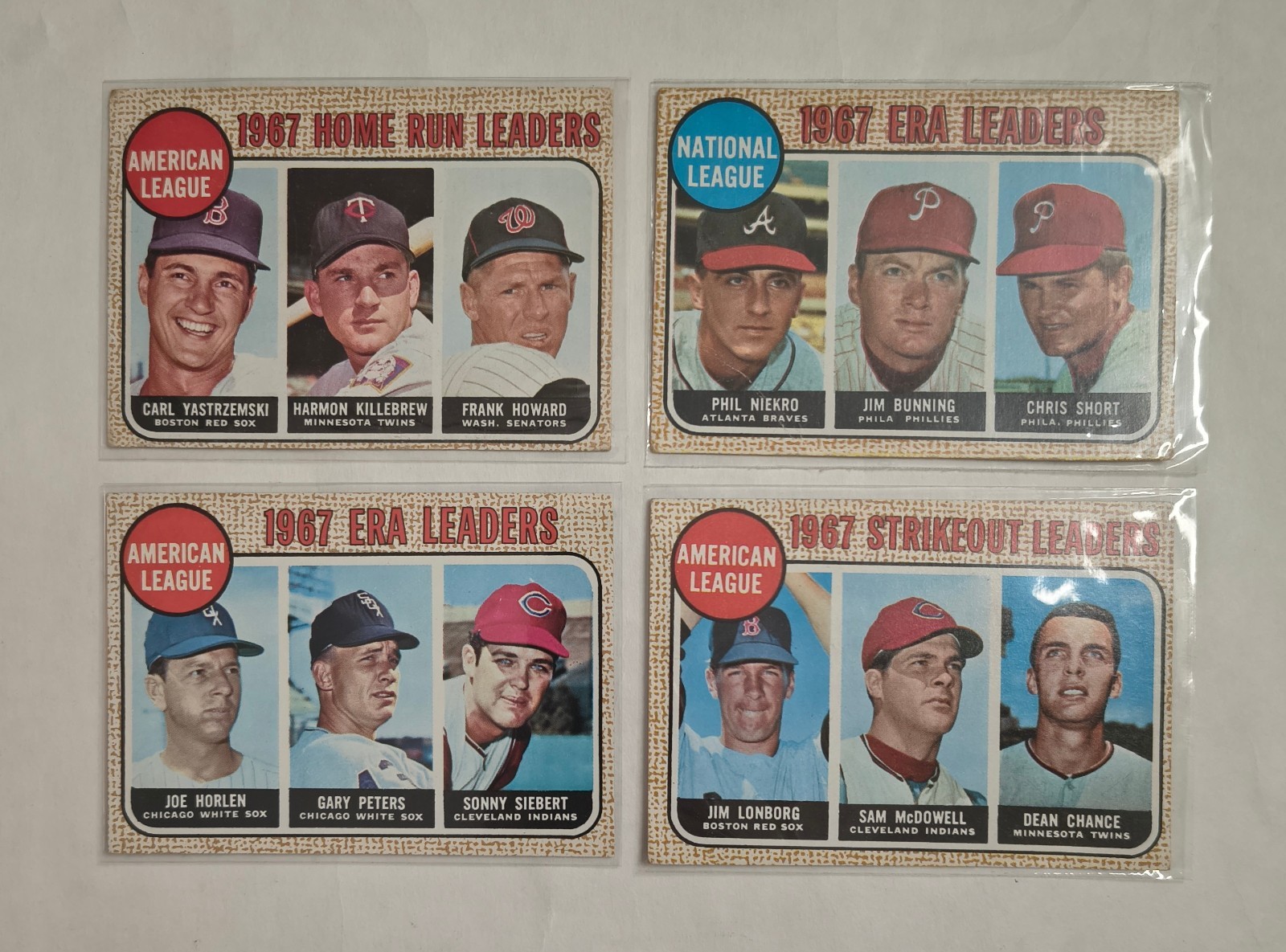 1968 Topps League Leaders Lot (4) #6, 7, 8, 12 Carl Yastrzemskiz Phil Niekro +