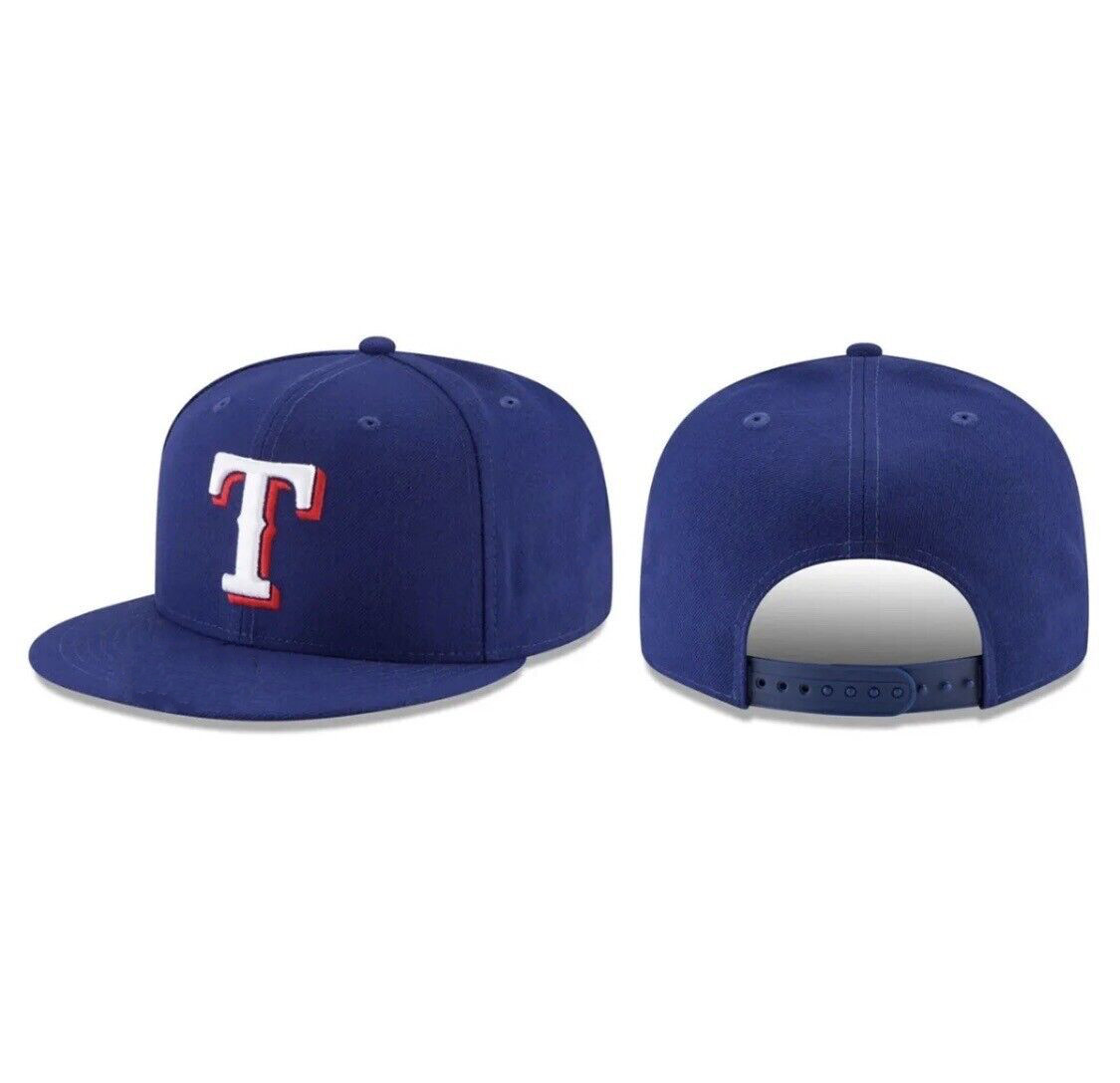 NEW 2024 Texas Rangers Straight Brim Baseball Cap, Adjustable, Blue-White T Logo