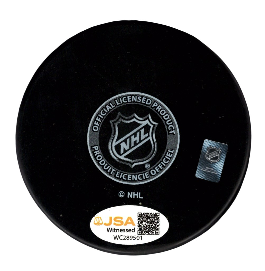 Ken Daneyko Signed New Jersey Devils Logo Puck w/ 3x Cup Champ JSA Witness COA