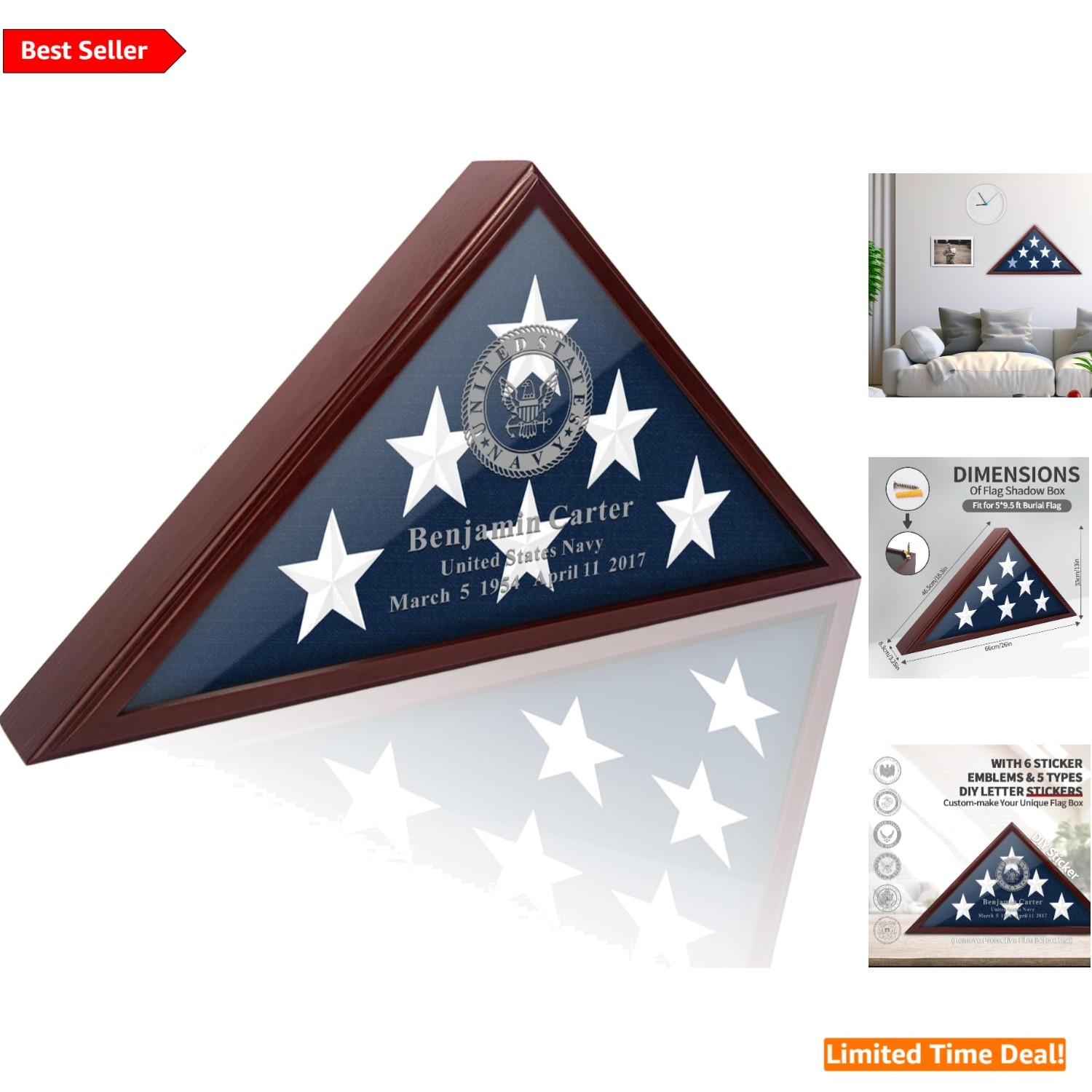 Customizable Wall-Mounted & Tabletop Flag Display Case for Military Tribute