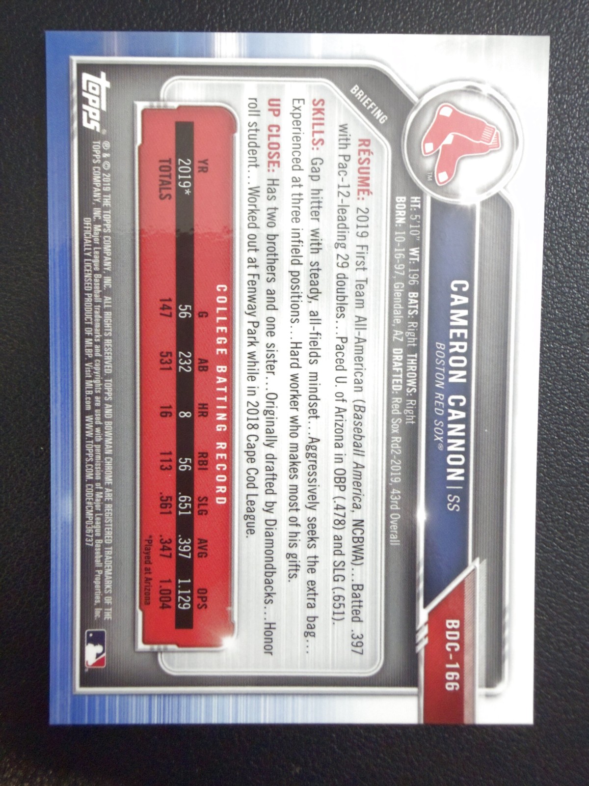 2019 Bowman Chrome Draft Cameron Cannon 1st Bowman Asia Mojo Refractor #BDC-166