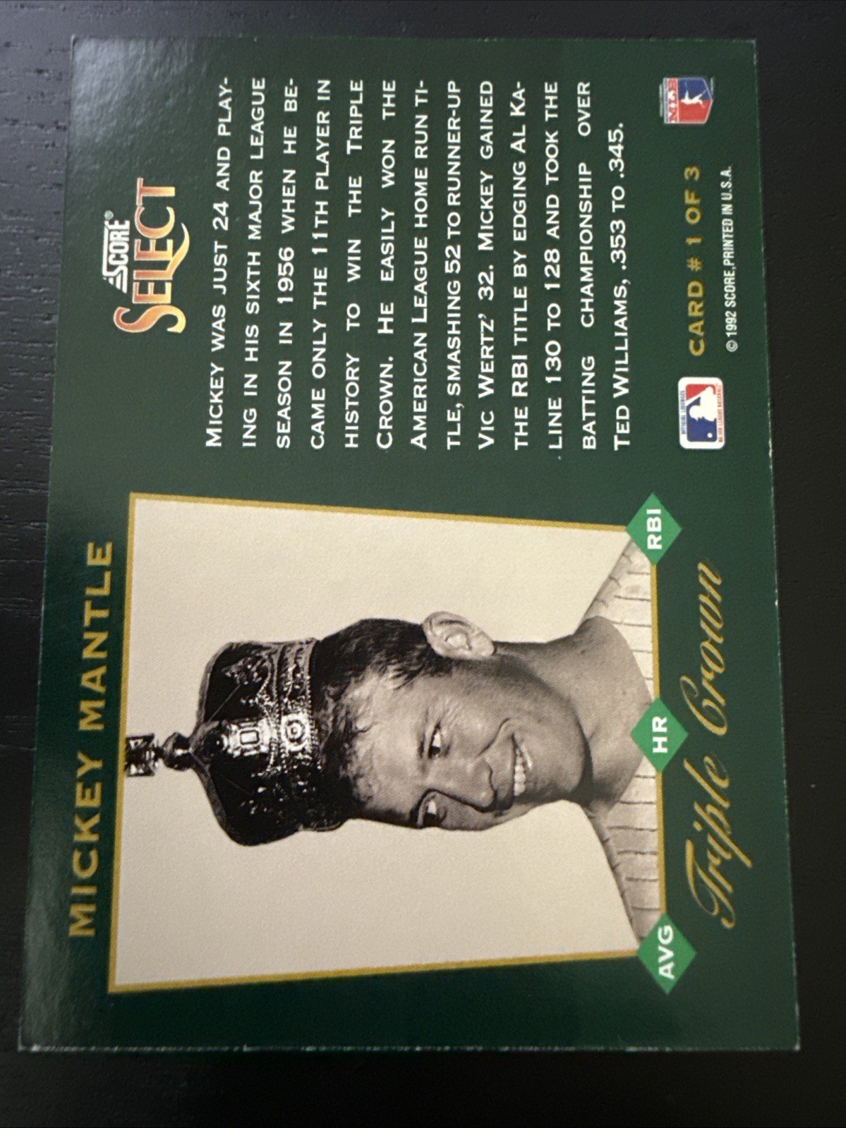 1992 Score – Select Triple Crown Mickey Mantle #1
