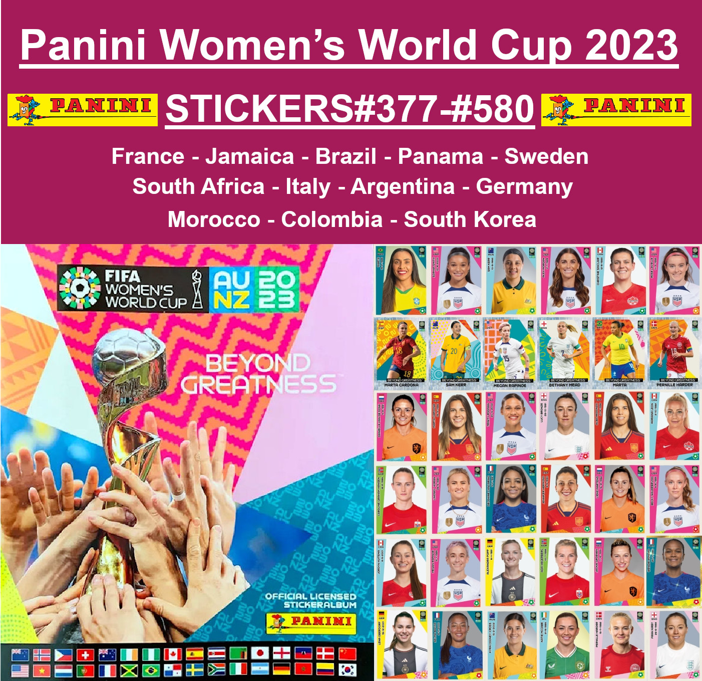 ** USA Seller ** Panini FIFA Women’s World Cup 2023 – Stickers #377-#580