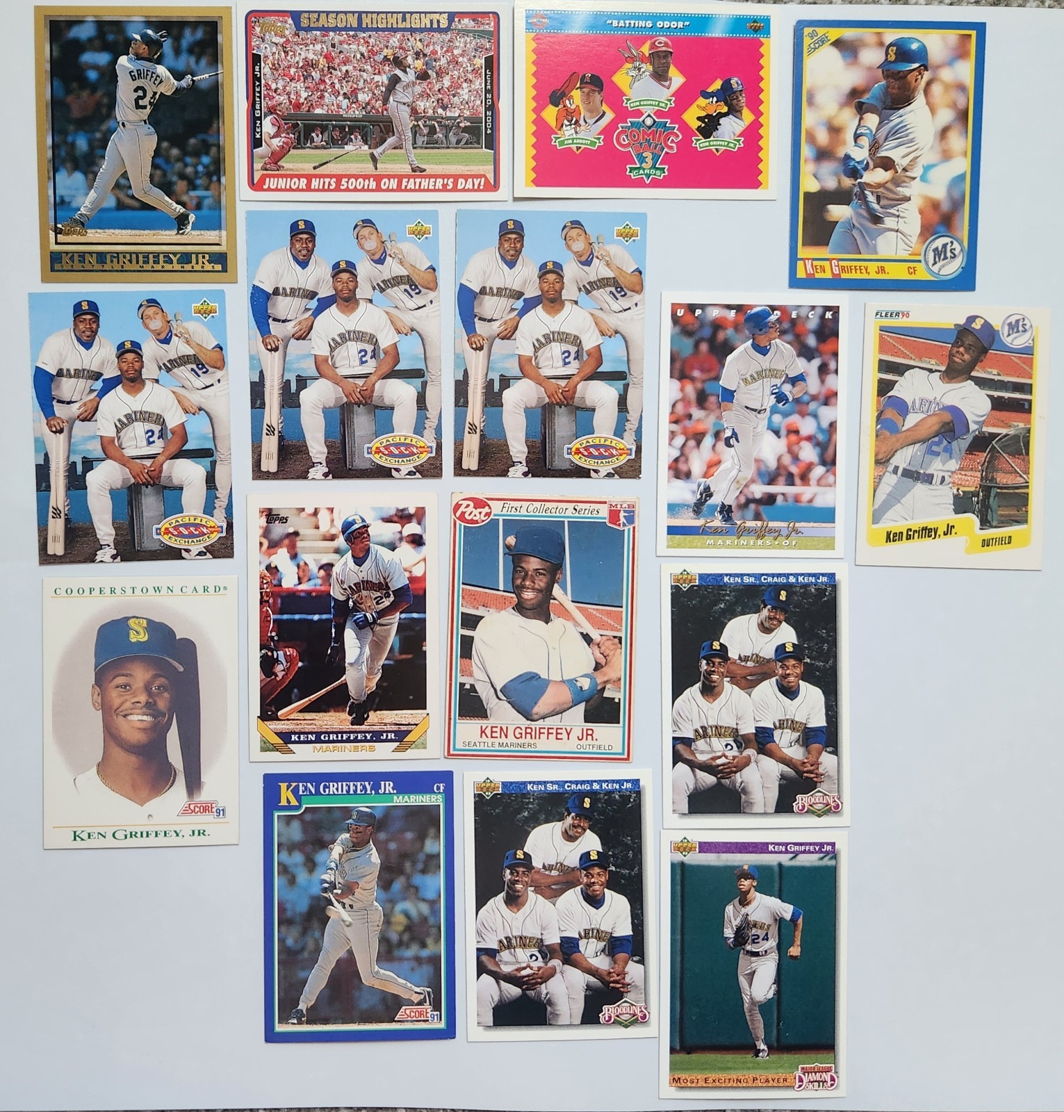 Ken Griffey Jr Card Lot Of 16 Topps Upper Deck Fleer Seattle Mariners