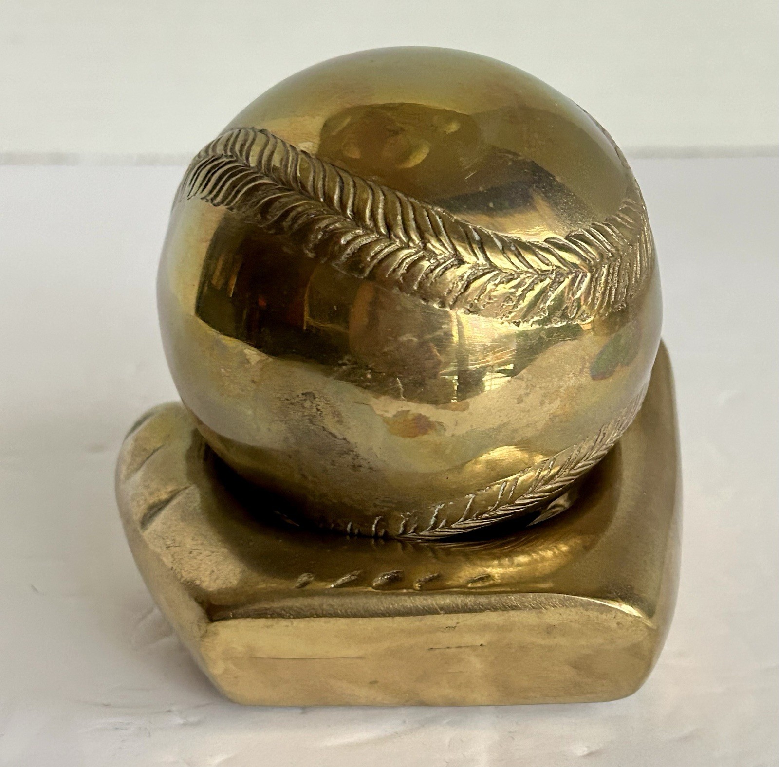 Vintage 2 Pc Brass Paperweight Baseball & Baseball Glove Made In India 4.5”x3”