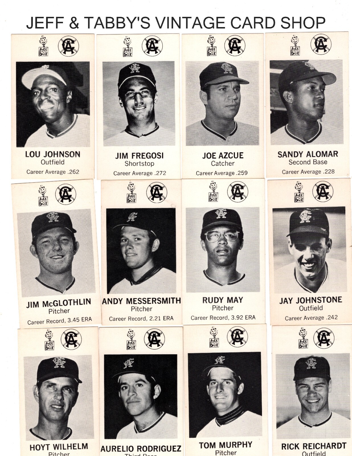 1969 California Angels Jack In The Box regional baseball card see drop down menu