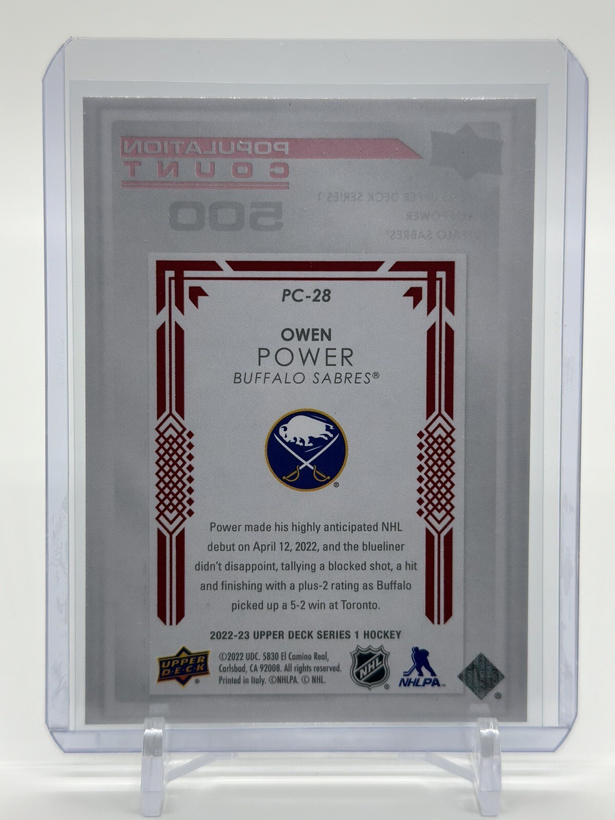 2022-23 Upper Deck Series 1 Population Count 500 #PC-28 Owen Power – Sabres /500