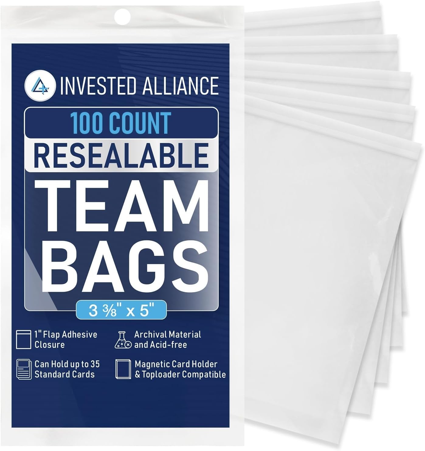100 Resealable Team Bags for Trading Cards Clear Toploader Sleeves Poly Protecto