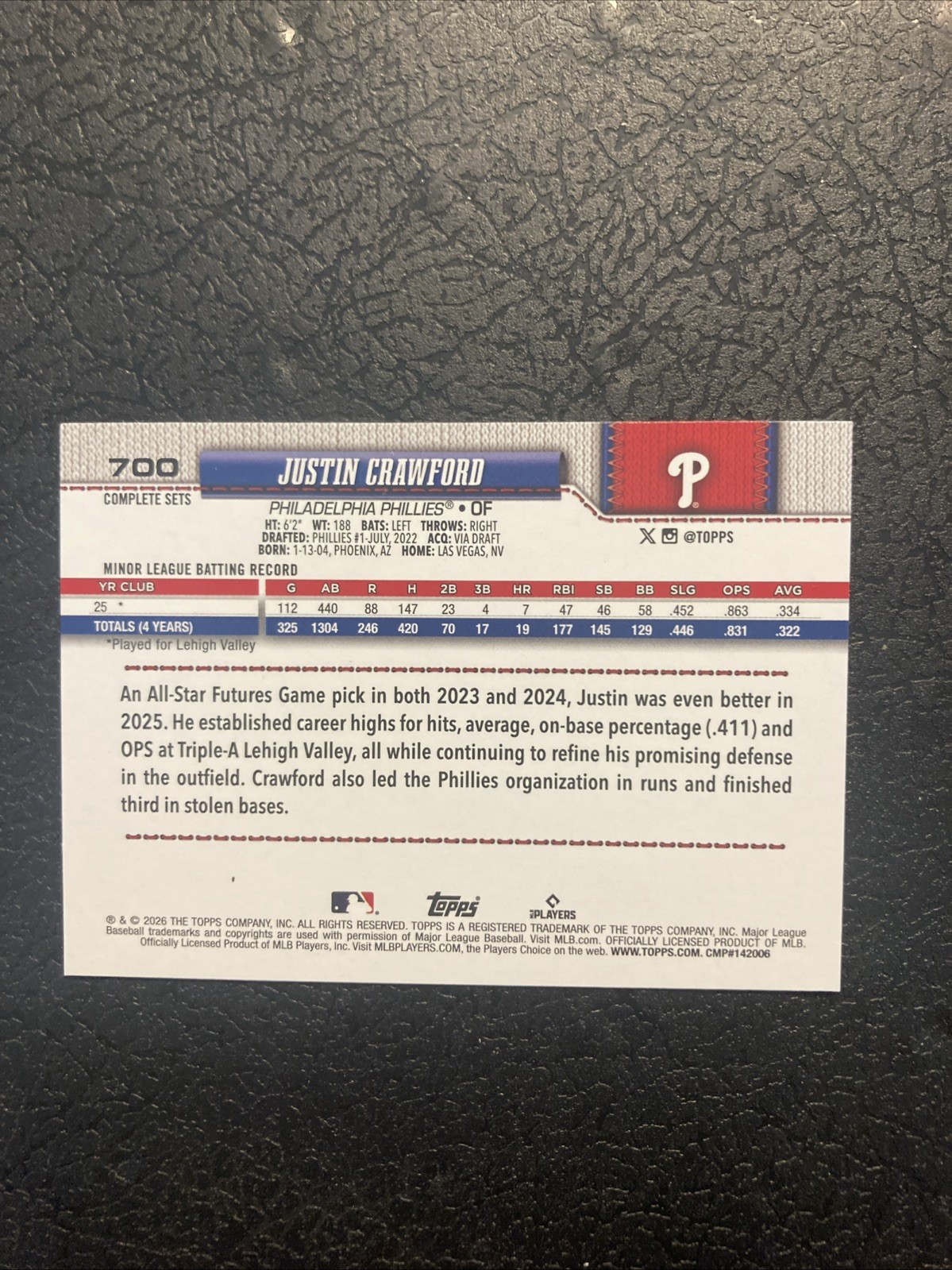 2026 Topps – Justin Crawford #700 Complete Set Short Print (RC)