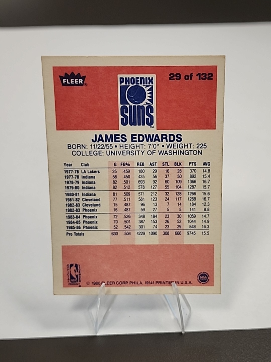 JAMES EDWARDS 1986-87 FLEER PREMIER NBA BASKETBALL PHOENIX SUNS #29