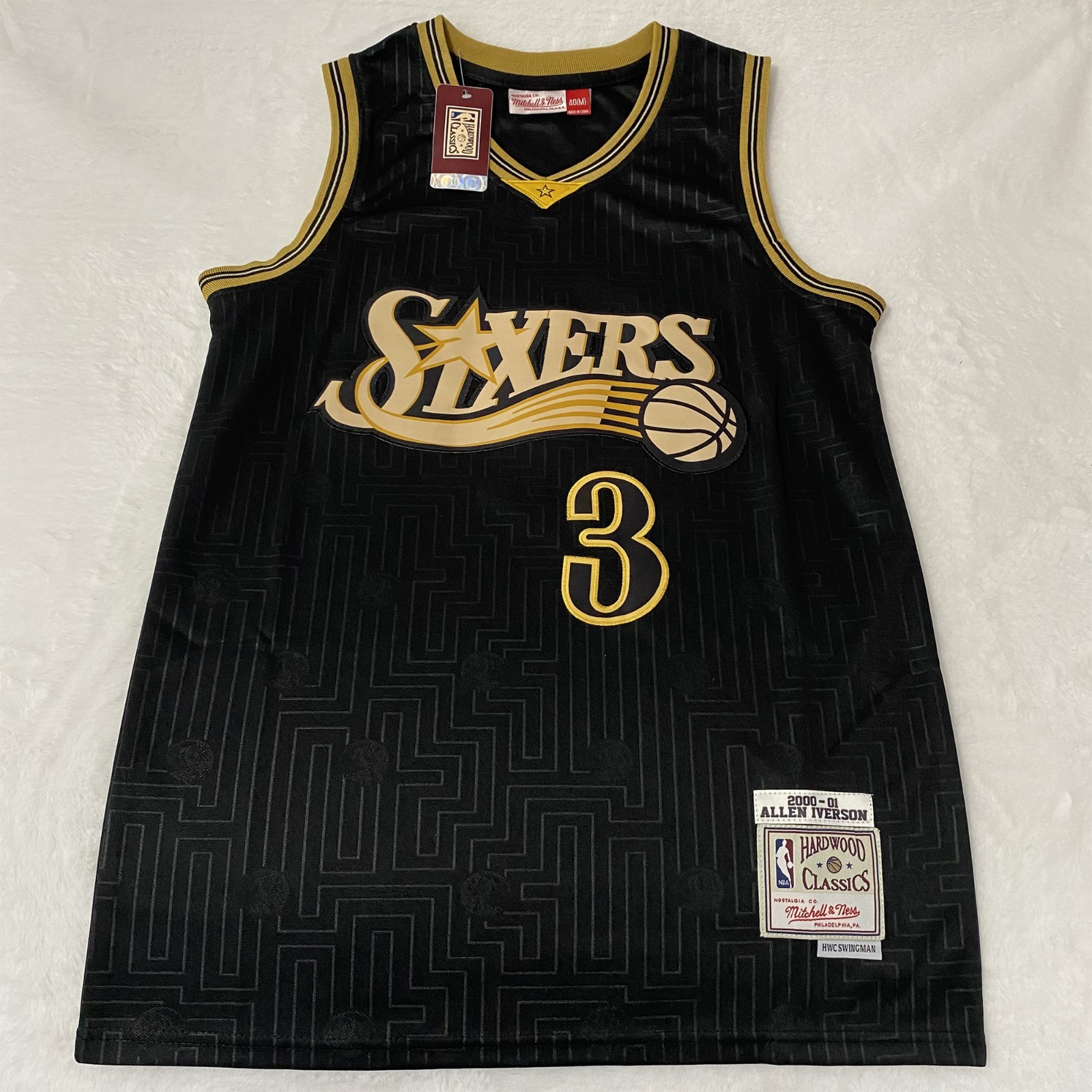 Allen Iverson #3 Jersey. Sewn version. 00-01 season. Black fan jersey. S-2XL