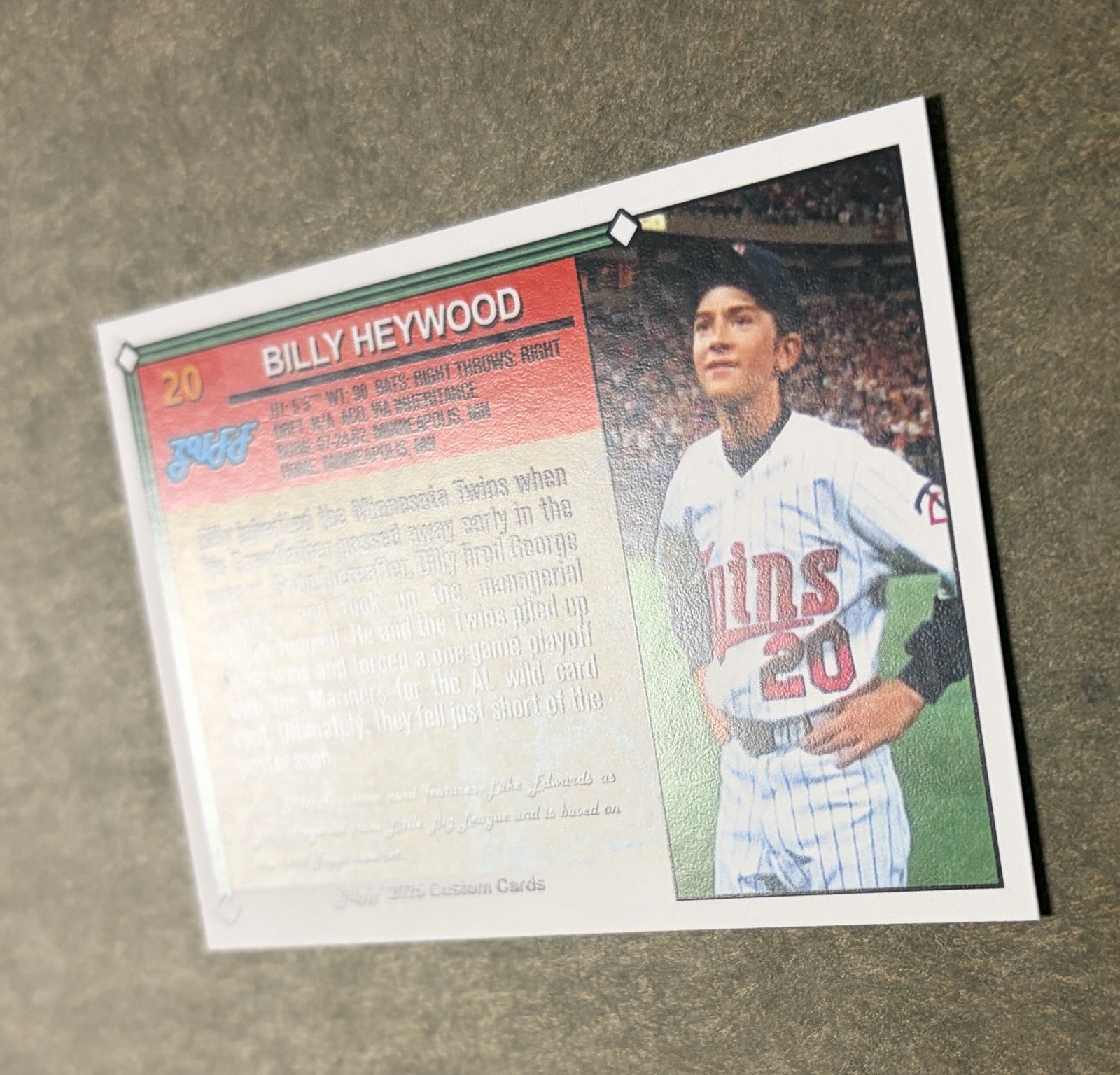 Billy Heywood Handmade Custom Baseball Card, Little Big League, 1994