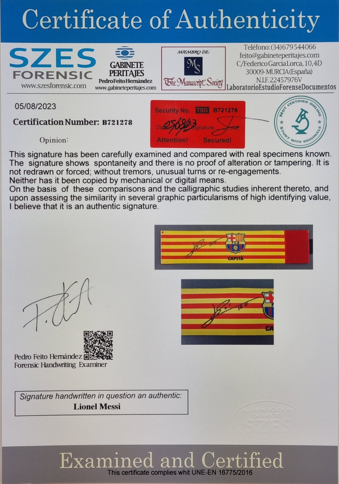 Messi Messi captain armban original Hand Signed w/coa Free shipping worldwide